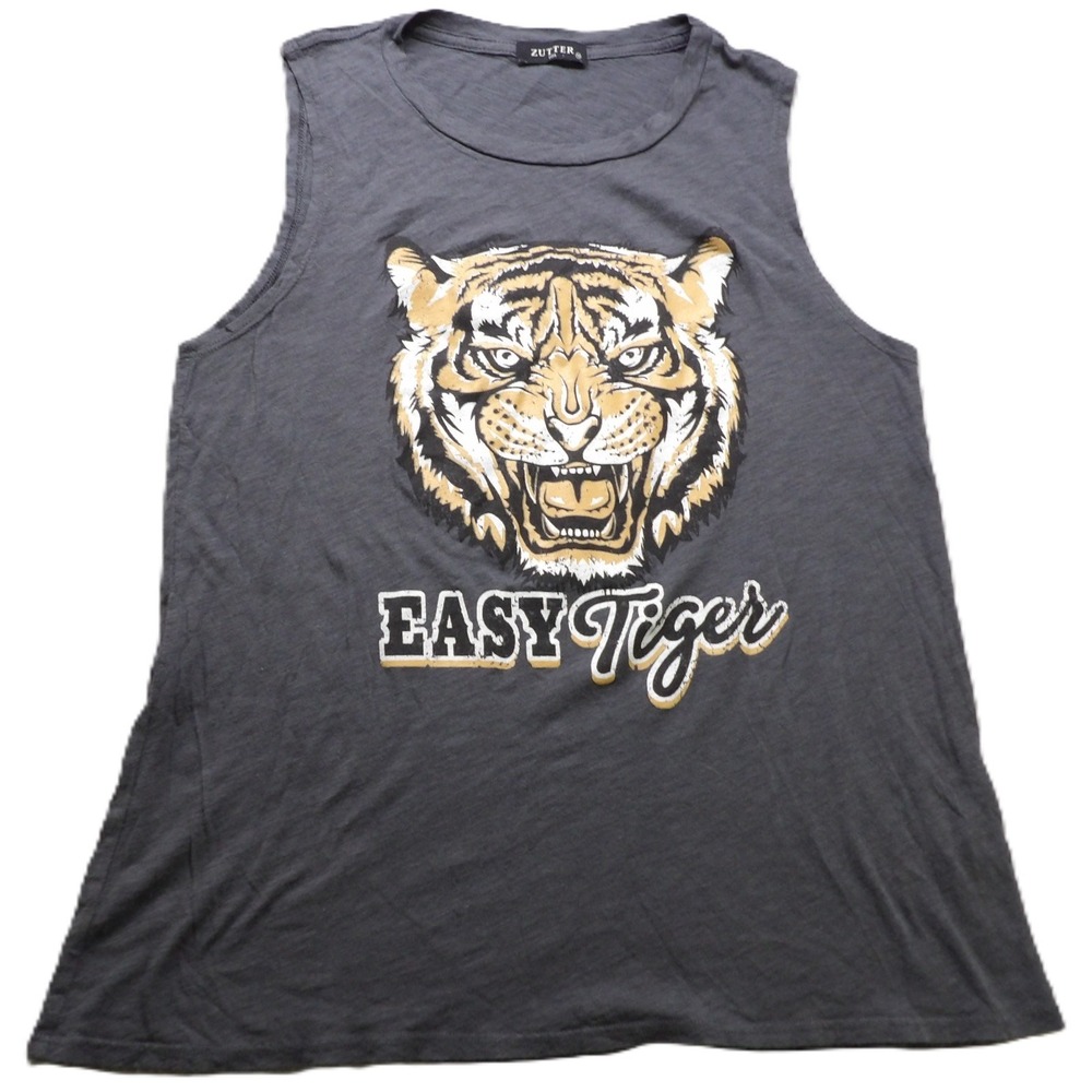ZUTTER Gray Easy Tiger Graphic Tank Top Modal Cotton Blend Women Medium USA Made